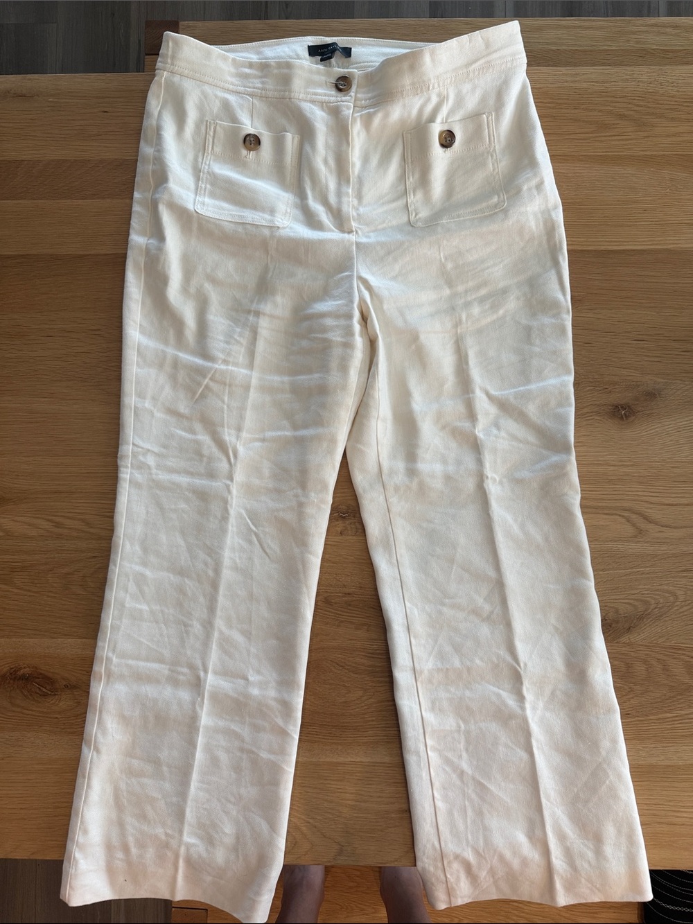 Ann Taylor Ivory High-Rise Wide Leg Linen-Blend Trousers